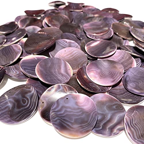 ABCGEMS Darkest Wampum Shell Pendant Beads - Atlantic Coast of USA - NY, MA, RI, CT, NJ, DE (America's First Currency From 1637-1673) Native American Style Top-Drilled Concave Coin 30mm (4 Pcs)