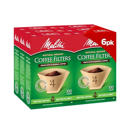 Melitta #4 Cone Coffee Filters, Natural Brown, 100 Count, Pack of 6