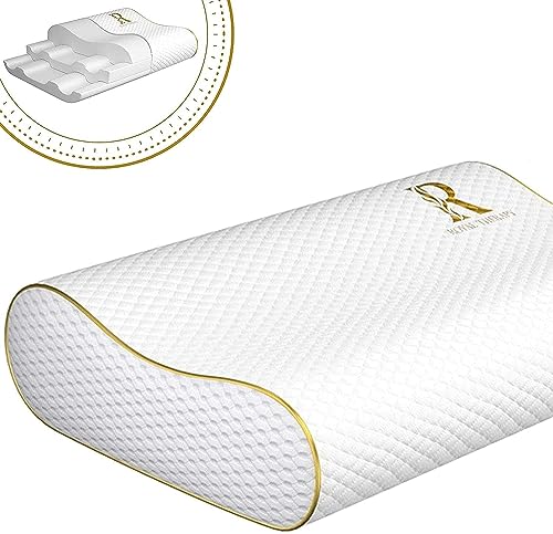 Royal Therapy Memory Foam Pillow, Queen Neck Pain Relief, Contour Cervical Pillow, for Neck and Shoulder Pain, Side, Back and Stomach Sleeper