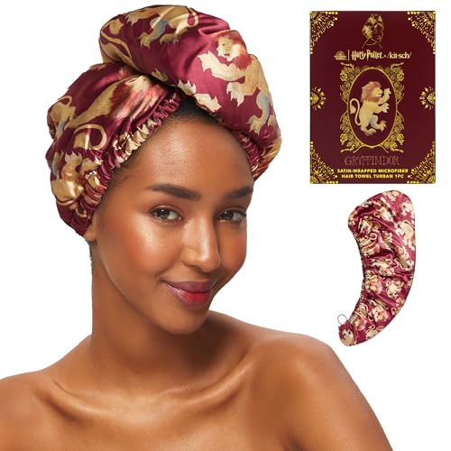 Kitsch Harry Potter x Satin Microfiber Hair Towel Wrap for Women - Super Absorbent, Quick Dry, Anti-Frizz, for Long & Short Hairs, Turbans for Women, Hair Wrap - Gryffindor