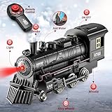 Hot Bee Train Set, Remote Control Train Toys with Luxury Track & Glowing Passenger Carriages, Metal Christmas Tree Train with Smoke, Light and Sound, Toy Train Set for 3 4 5 6 7+ Years Old Boys Gifts