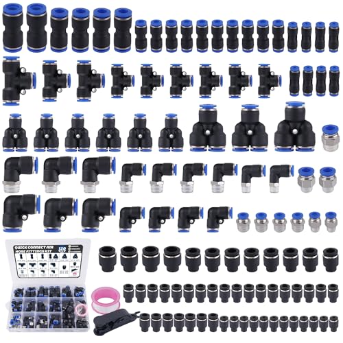 Ailbiuko 120 PCS Quick Connect Air Hose Fitting Assortment Kit,1/8" 1/4" 3/8" 1/2" NPT Thread Push to Connect Fittings Pneumatic Air Line Quick Connect Quick Release Fitting Kit