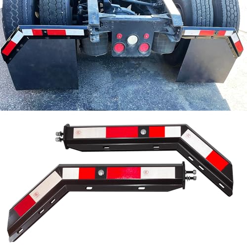 GaeaAuto Black Angled Spring Loaded Mud Flap Hanger Bracket Mudflap Holder Set 1-1/8" Bolt Spacing 30" Length with Reflective Tapes fit for Semi Trucks, 2 Pack
