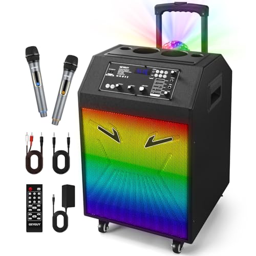 GTSK10-4 Karaoke Machine with 2 Wireless Microphones Portable Bluetooth Karaoke Machine for Adults Kids DSP Chip Karaoke Speaker with LED Disco Ball Supports USB AUX in