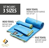 OlimpiaFit Quick Dry Towel - 3 Size Pack of Lightweight Microfiber Travel Towels w/Bag - Fast Drying Towel Set for Camping, Beach, Gym, Backpacking, Sports, Yoga & Swim Use﻿ (GREY)