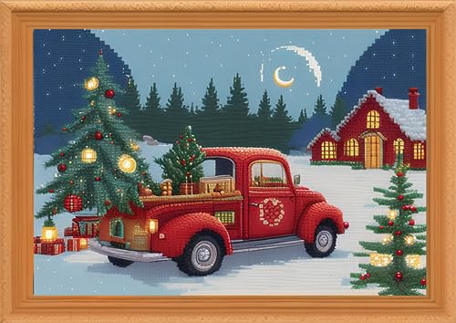 Redxing Stamped Cross Stitch Kits Embroidery kit for Beginners Adults Full Range of Embroidery Patterns Starter Kits DIY Printed Cross Stitch Kits Needlepoint Kits 11CT-Joy Christmas 15.7x19.7 inch