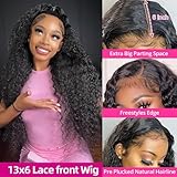 KVFCT 30 Inch Deep Wave Lace Front Wigs Human Hair 13x6 HD Transparent Human Hair Lace Front Wigs for Women 200% Density Deep Curly Human Hair Wigs Pre Plcked Deep Wave Frontal Wigs with Baby Hair