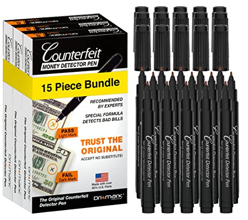 Dri Mark 15 Pack Counterfeit Bill Detector Marker Pen, Made in The USA, 3 Times More Ink, Pocket Size, Fake Money Checker - Money Loss Prevention Tester & Fraud Protection for U.S. Currency (CFD15PK)