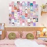 KBKBART Anime Aesthetic Wall Collage Kit, 70pcs Kawaii Room Decor, Pink Cartoon Assembled Print Card Set, Anime Photo Wall Collage Posters for Room Aesthetic, Cute Danish Pastel Wall Art 4x6 for