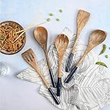 Folkulture Wooden Spoons For Cooking, Set of 5 Wooden Cooking Utensils or Non-Stick Wooden Kitchen Utensil Set, Non Toxic Wooden Utensils Set With Wooden Spatula, Non-Stick Wooden Spoon Sets