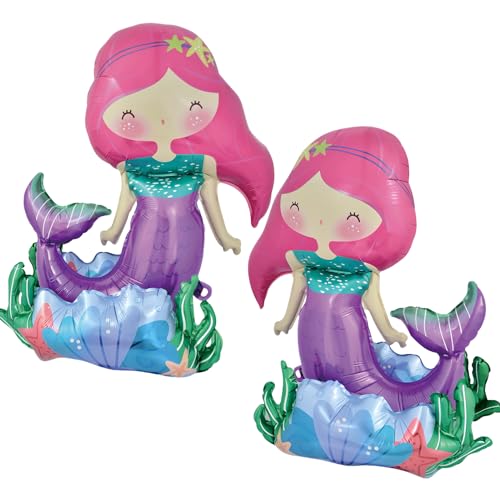 Self-Standing Mermaid Balloons for Little Mermaid Birthday Decorations Mermaid Party Supplies Mermaid Foil Balloon - 26 Inch, Pack of 2