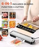 Vacuum Sealer Machine,75Kpa Precision Suction Power 6-in-1 Food Sealer with Digital Timer, Dry & Moist Food Modes, Compact Design with 10 Vacuum Bags & Bulit-in Cutter(Sliver)