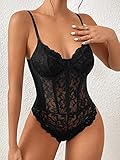 Milumia Women's Sexy Floral Lace Sheer Mesh Corset Bodysuit Spaghetti Strap Cami Tops Going Out