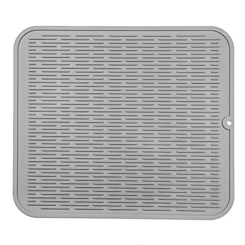 MicoYang Silicone Dish Drying Mat for Multiple Usage,Easy clean,Eco-friendly,Heat-resistant Silicone Mat for Kitchen Counter or Sink,Refrigerator or Drawer Liner Grey XL 18 inches x 16 inches