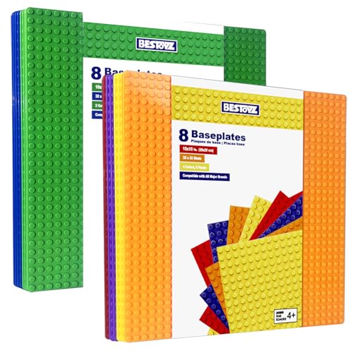 Bestoyz 16 PCS Building Bricks Baseplates, Bundle of 2 Sets, 10x10 Inches, 32x32 Studs