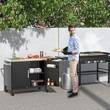 GDLF Outdoor Grill Table with Sink,Metal Grill Cart, Outdoor Kitchen Island with Stainless Steel Sink,L57*W21.65