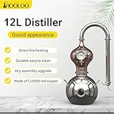 HOOLOO D15 Distiller Still for Home Use Kit 304 Stainless Steel Making Kit with Thermometer Hydrosol Essential Oil Alcohol Brandy Vodka 4Gal (D15-12Liters/3Gal -Direct fire heating)