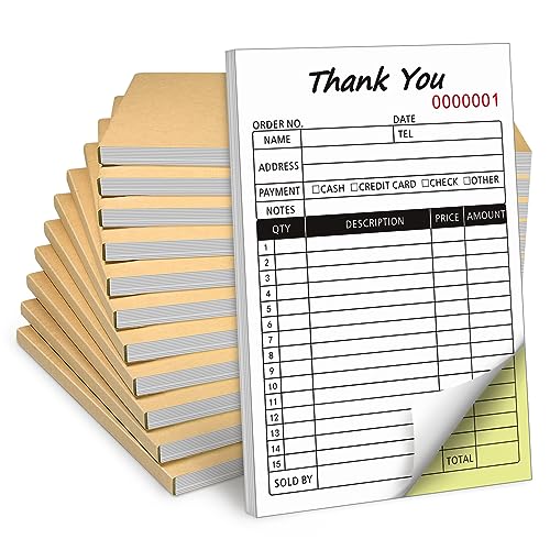 20 Pack Thank You Receipt Book, 2-Part Carbonless Sales Invoice Book with Cardboard for Small Boutique Business, (8.3x5.5 Inches, 50 Sets*20)