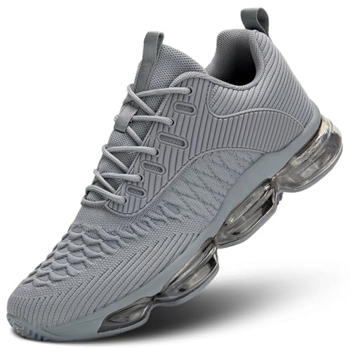 Mens Running Shoes Air Low Top Comfort Walking Lace Up Sneakers Breathable Fashion Tennis Sport Gym Fitness Cross Trainers Grey