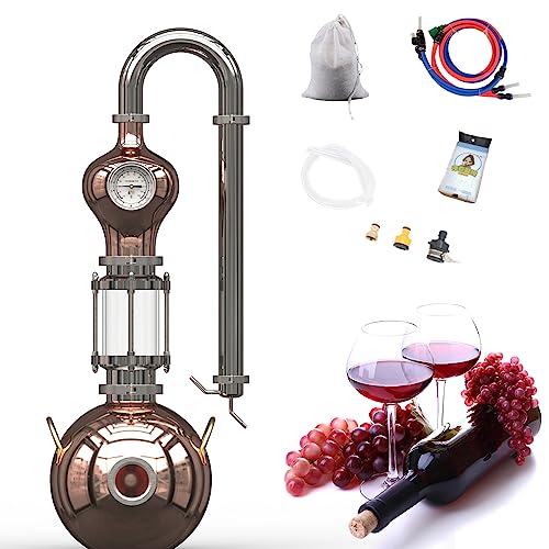 HOOLOO 8L（2.1Gal) Distiller Pure Copper Household Still Hydrosol Essential Oil Gin Whiskey Rum Vodka Brandy Moonshine Apparatus (8L Copper Distiller)
