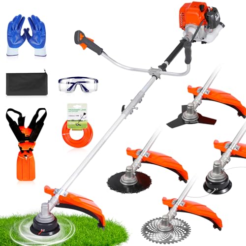 Getell Gas Weed Eater and Brush Cutter, 4-in-1 Gas Powered String Trimmer, Heavy Duty 52cc 2-Cycle Engine with 18-Inch Cut Path for Land Clearing (GTL361)