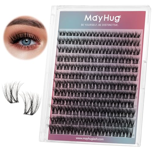 Mayhug Lash Clusters DIY Eyelash Extensions 144 Clusters Lashes D Curl 3D Eyelash Clusters Extensions Wispy Lashes Cluster Ultra-Soft & Super Light & DIY at Home (Prism)