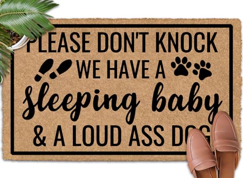 Shflytu Please Don't Knock We Have a Sleeping Baby & a Loud Ass Dog 30"x18" Create a Warm Entrance with Fall Welcome Mat Outdoor Front Door Rug Indoor Outdoor Rug for Entryway Rubber Mat for Outside