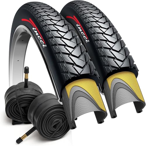 Fincci Pair 700x35c Tire 37-622 Foldable 60 TPI City Commuter Tires with Nylon Protection and Schrader Valve Inner Tubes 48mm Cycle Road Mountain MTB Hybrid Touring Electric Bike Bicycle - Pack of 2