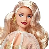 Barbie Signature 2023 Holiday Doll, Blonde Hair Wearing Golden Gown, Collectible with Doll Stand & Certificate of Authenticity