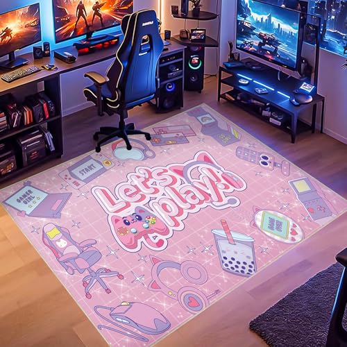 Gamer Area Rugs for Girls Large Gamepad Gaming Rug for Teenage Girls Boys Bedroom Girly Gaming Rug for Child Playroom Living Room Cartoon Cute Game Room Carpets Printed Gaming Room Decor 47x71 Inches