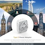 US to UK Plug Adapter 3 Pack, TESSAN Type G Adapter for Travel with 4 Outlets 3 USB Charger(1 USB C), Ireland Power Adaptor for USA to England London Scotland Dubai Singapore Hong Kong Qatar