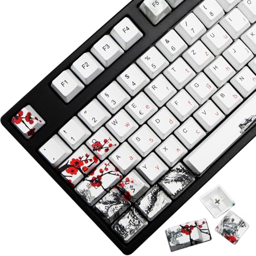 MOLGRIA Keycaps 111 Set for 62 105 109 Mechanical Keyboard, Custom PBT OEM Profile KeyCaps for German with Keycap Puller for Gateron Kailh Cherry MX Switch ISO Layout Deutscher Keyboard(Plum Blossom)