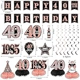 40th Birthday Decorations for Women, 21pcs Back in 1985 Banner Party Supplies, Rose Gold 40 Year Old Birthday Backdrop, Vintage 40 Birthday Honeycomb Centerpiece Hanging Swirls Balloon Sash Gifts