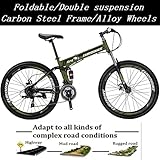 EUROBIKE Folding Bike,Folding Bike for Adults,21 Speed Bike,26 Inches, Dual Suspension Folding Mountain Bike (26inch-Spoke-Green)