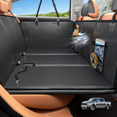 HOB4U Back Seat Extender for Dogs, Hard Bottom Dog Car Seat Cover for Truck Back Seat, Upgraded PU Leather Dog Hammock for Car, Waterproof, Anti Scratch, Larger Space, Holds 400lbs