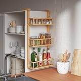 Hanging Spice Rack for Refrigerator - 3 Tier Bamboo Kitchen Counter Shelf Organizer for Can Seasoning Storage, Adhesive to Fridge & Pantry Side