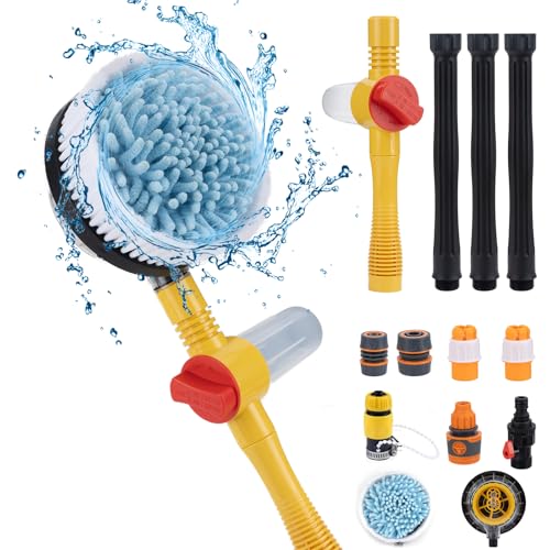 TEITEAI Rotating RV Car Wash Brush with Long Handle, Automatic Foaming, Pressure Washer Gun and Hose Nozzle