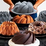 Tongjude 4 Pieces Silicone Fluted Cake Pans, 10 Cups Tube Baking Pan, Silicone Molds for Homemade Cake, Bread and Jello, BPA Free, Grey