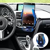 Blue Wireless Car Charger Mount - 15W Fast Charging Auto Clamping Phone Holder, Compatible with All Android