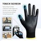 KAYGO Safety Work Gloves PU Coated for Men and Women, 60 Pairs KG11PB, Seamless Knit Glove with Two Fingers Touchscreen, breathable and lightweight Ideal for General Duty Work (Small,Black)