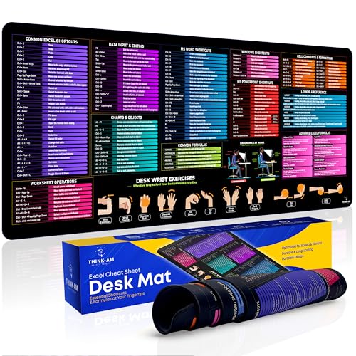 Excel Cheat Sheet Desk Pad, 35"x15.7", Waterproof Extra Large Excel Shortcut Mat with Stitched Edges, Anti-Slip Excel Mouse Pad for Office Desk, MS Excel/Word/Powerpoint & Windows Shortcuts