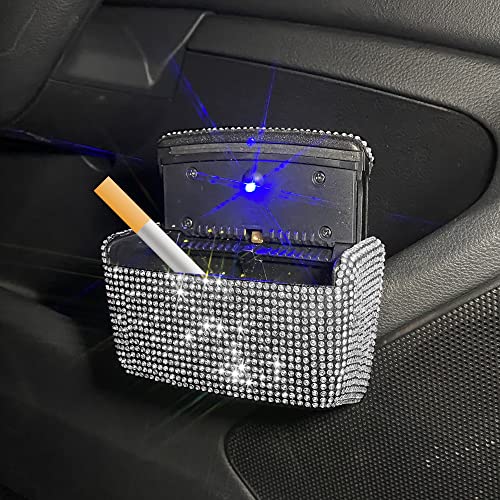 Car Cigarette Ashtray Air Outlet Ashtray Auto Car Cigarette Ashtray with Lid Blue LED Light Indicator Smokeless Ash for Car Cup Holder(Sliver)