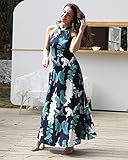 STYLEWORD Women's 2025 Summer Maxi Dresses Beach Vacation Hawaiian Halter Neck Formal Wedding Guest Dress Summer Outfits(Floral 01,L)