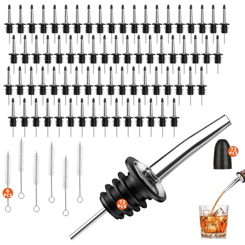72 PACK Femilkt Liquor Pour Spout With Dust Caps,Stainless Steel Pourers Spouts for Liquor Bottles,Bottle Pourers for Alcohol, Olive Oil - Speed Pourers, Bar Bartender Accessories