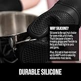 GORILLA GRIP BPA-Free Soft Silicone Oven Mitts and Potholder Set of 4, Heat Resistant Hot Pads, Thick Cotton Lined Cooking Mitt, Long Gloves Protect Hands, Kitchen Waterproof Trivet Mats, 12.5" Black