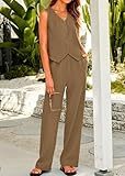 KIRUNDO 2 Piece Sets for Women Summer 2025 Casual Dressy Vest Blazer and Wide Leg Pant Suits Set Business Casual Outfits Airport Travel Clothes(Khaki, Medium)