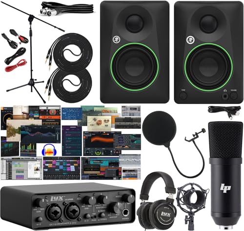 LyxJam 2x2 USB Audio Interface with Asio Driver and NEW Creative Software Bundle with LP Professional Microphone Kit, Recording Headphones, New CR3.5 Multimedia Studio Monitors