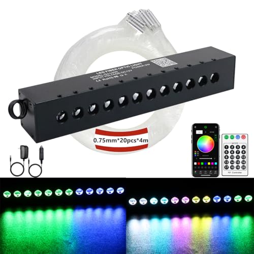 AZIMOM RGB 12LED Meteor Shooting Star Kits 240pcs 0.03in 13.1ft Colorful Shooting Star Fiber Optic Meteor Kits for Car Home Roof Ceiling