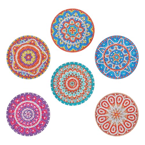 DIAMOND ART CLUB Coasters - Mandala 1, Diamond Painting Kit, Fun DIY Crafts for Adults, Diamond Art Coasters for Beginners, 3.9" x 3.9" (10cm x 10cm), (Pack of 6)