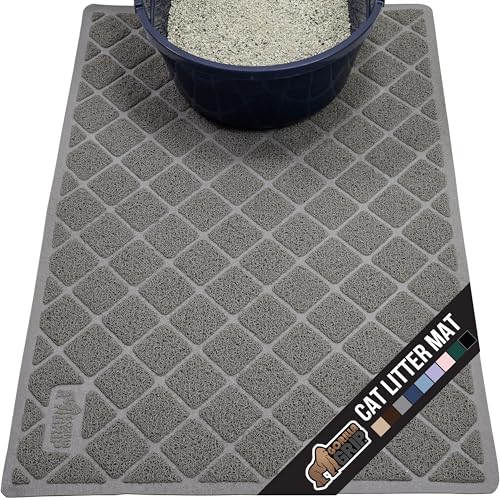 GORILLA GRIP Cat Litter Box Mat, 35x23, Water Resistant Kitty Litter Trapping Mat, Textured Backing, Easy to Clean, Less Waste and Clean Floors, Kitten Supplies for Indoor Cats, Soft on Paws, Gray